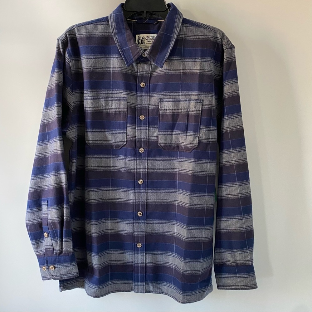 Marmot Ridgefield Heavyweight Flannel Overshirt Navy Plaid S NWT